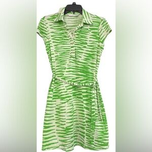 Trina Turk Vibrant Green and White animal print stripe Dress w/tie belt size S